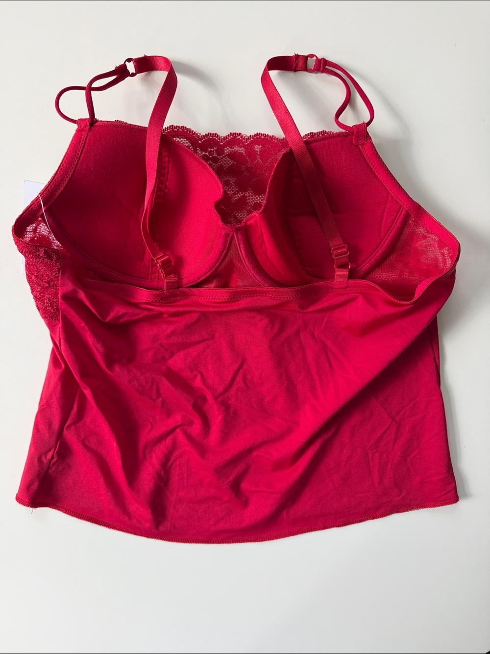 Lace-Trim Camisole Chemise Top - Red - Picture 5 of 6